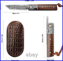 VG10 Damascus Steel Outdoor Handmade Tactical Pocket Folding Knife with Sheath