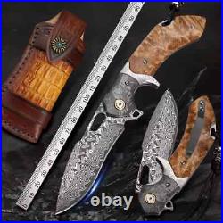 VG10 Damascus Steel Pocket Knife White Shadow Wood Handle, Ball Bearing Fold