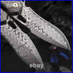 VG10 Damascus Steel Pocket Knife White Shadow Wood Handle, Ball Bearing Fold