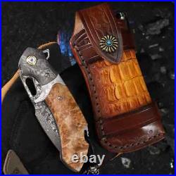 VG10 Damascus Steel Pocket Knife White Shadow Wood Handle, Ball Bearing Fold