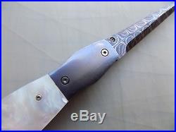 Very Nice Frank Dilluvio Custom Folding Knife Damascus Pearl Titanium & Filework