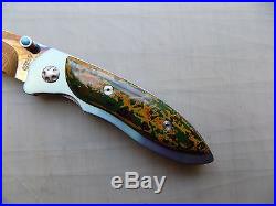 Very Unusual & Colorful Hiro Seki Cut Folding Knife with VG-10 Damascus Blade