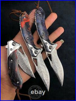 Vg10 Damascus Folding Knife Assisted Rescue Camping Flipper Knives Ball Bearing