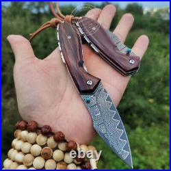 Vg10 Damascus Folding Knife Pocket Tool Camping Survival Rescue Rosewood Black