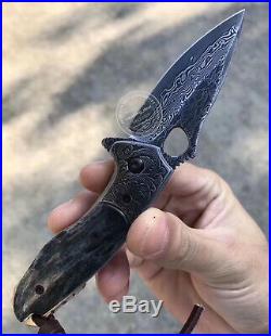 Vg10 Damascus Hunting Knife Black Folding Knife Camping Army Rescue Bone Handle