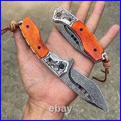 Vg10 Damascus Hunting Knife Folding Camping Army Rescue Tool Combat Flipper Bone