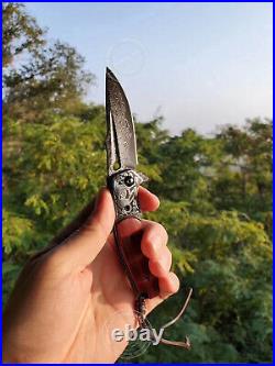 Vg10 Damascus Hunting Knife Folding Knife Camping Rescue Tool Ball Bearing Black