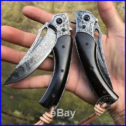Vg10 Damascus Hunting Knife Folding Knife Camping Survival Rescue Tool Black