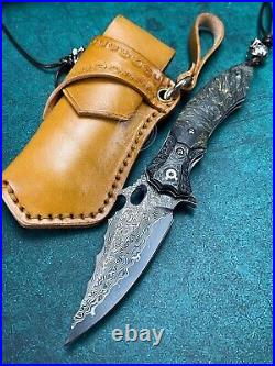 Vg10 Damascus Hunting Knife Survival Folding Pocket Knife Ball Bearings Withsheath