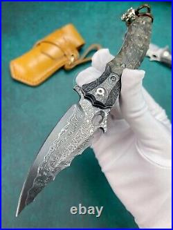 Vg10 Damascus Hunting Knife Survival Folding Pocket Knife Ball Bearings Withsheath