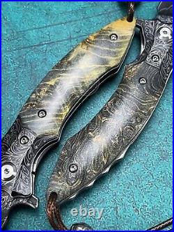 Vg10 Damascus Hunting Knife Survival Folding Pocket Knife Ball Bearings Withsheath