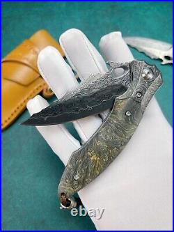 Vg10 Damascus Hunting Knife Survival Folding Pocket Knife Ball Bearings Withsheath