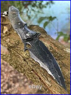 Vg10 Damascus Hunting Knife Survival Folding Pocket Knife Ball Bearings Withsheath