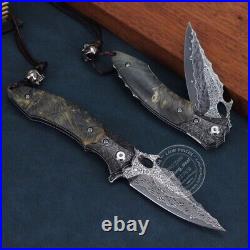 Vg10 Damascus Hunting Knife Survival Folding Pocket Knife Ball Bearings Withsheath