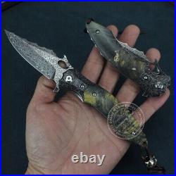 Vg10 Damascus Hunting Knife Survival Folding Pocket Knife Ball Bearings Withsheath