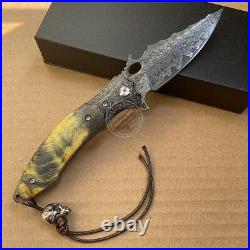 Vg10 Damascus Hunting Knife Survival Folding Pocket Knife Ball Bearings Withsheath