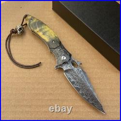 Vg10 Damascus Hunting Knife Survival Folding Pocket Knife Ball Bearings Withsheath