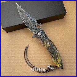 Vg10 Damascus Hunting Knife Survival Folding Pocket Knife Ball Bearings Withsheath