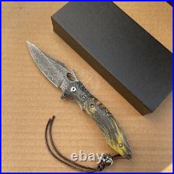 Vg10 Damascus Hunting Knife Survival Folding Pocket Knife Ball Bearings Withsheath