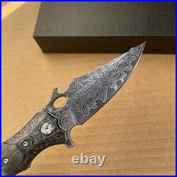 Vg10 Damascus Hunting Knife Survival Folding Pocket Knife Ball Bearings Withsheath