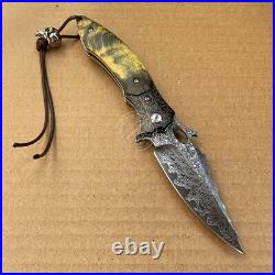 Vg10 Damascus Hunting Knife Survival Folding Pocket Knife Ball Bearings Withsheath