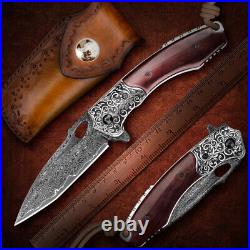 Viking Handmade Damascus Folding Knife VG10 Steel Core hunting free shipping