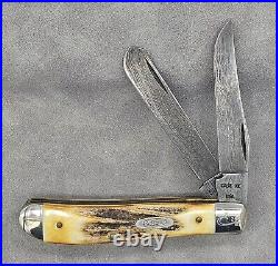 Vintage 1989 Case XX 5207 D Mini Trapper Damascus Steel Stag Handle Knife #286