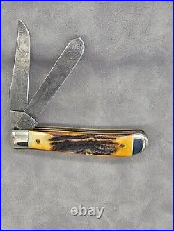 Vintage 1989 Case XX 5207 D Mini Trapper Damascus Steel Stag Handle Knife #286