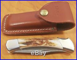 Vintage BUCK KNIFE 110 DM Damascus Stag Folding Hunter Box & Sheath A+CONDITION