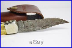 Vintage Buck 110 Pocket Folding Knife USA Huneer DAMASCUS BLADE Stag Handle