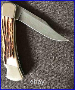 Vintage Buck 110 Stag & Damascus Folding Hunter Knife Unused