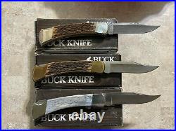 Vintage Buck Knives 110 Folding Hunter Bone Handles Damascus Knife