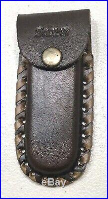 Vintage Custom Damascus Pocket Folding Lockback Dagger Knife Leather Sheath