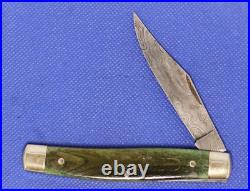 Vintage Explorer, Black Forest Green Bone Damascus pocket knife, NIB, NOS