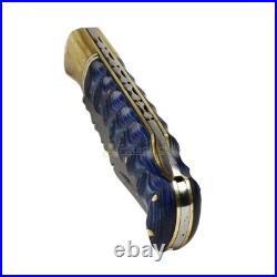 Vintage Gentlemen Grooved Lockback Damascus Steel Folding Pocket Knife Blue