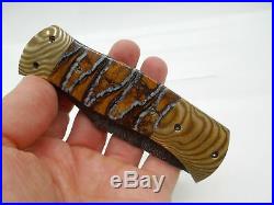 Vintage Rare Custom Mark Nevling Burr Oak Knives Folding Knife Mammoth Damascus