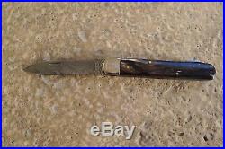 Vintage Vdb Folding Knife Damascus Blade Rare Collectors With Leather Sheath