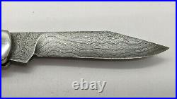 Vtg Couteau Collection Buck Cerf et Damas Custom Folding Pocket Knife Damascus