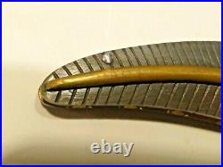 Vtg Handmade Folding Knife Damascus Blade And Scales With Sheath Feather Knife