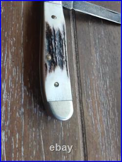 Vtg Parker-edwards Small Trapper Damascus Stag Pocket Knife (nice)