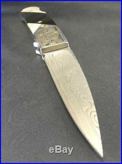 W. D. Pease Blacklip MOP Abalone Damascus Custom Handmade Folding Knife