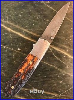 W. D. Pease Knives Custom Meteorite Damascus Mammoth Bark Side Lock Folding Knife