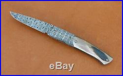 W. E. Ankrom Liner Lock Folding Knife. Damascus Blade & Bolsters. Black Lip Pearl