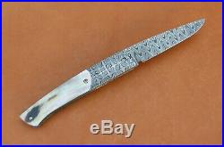 W. E. Ankrom Liner Lock Folding Knife. Damascus Blade & Bolsters. Black Lip Pearl