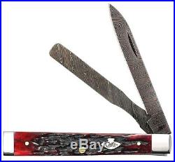 W. R. Case Damascus Blade Doctor's Knife / Crimson Bone Peach Seed Jig Handle USA