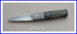 WD Pease Handcrafted Folding Knife, Meteorite Damascus, ATS-34 Stainless Blade