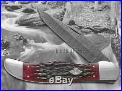 WR CASE Damascus Crimson Red Bone Folding Hunter 74174 Pocket Knives Knife