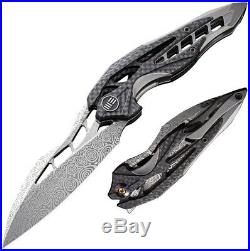 We Knife Arrakis CF Damas Folding Knife 3.5 Damascus Blade Titanium/Carbon