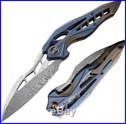 We Knife Arrakis Folding Knife 3.5 Damascus Steel Blade Anodized Titanium