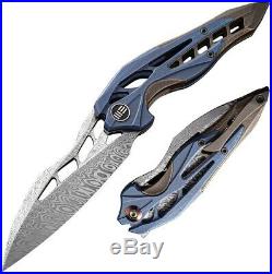 We Knife Arrakis Framelock Folding Knife 3.5 Damascus Blade Titanium Handle